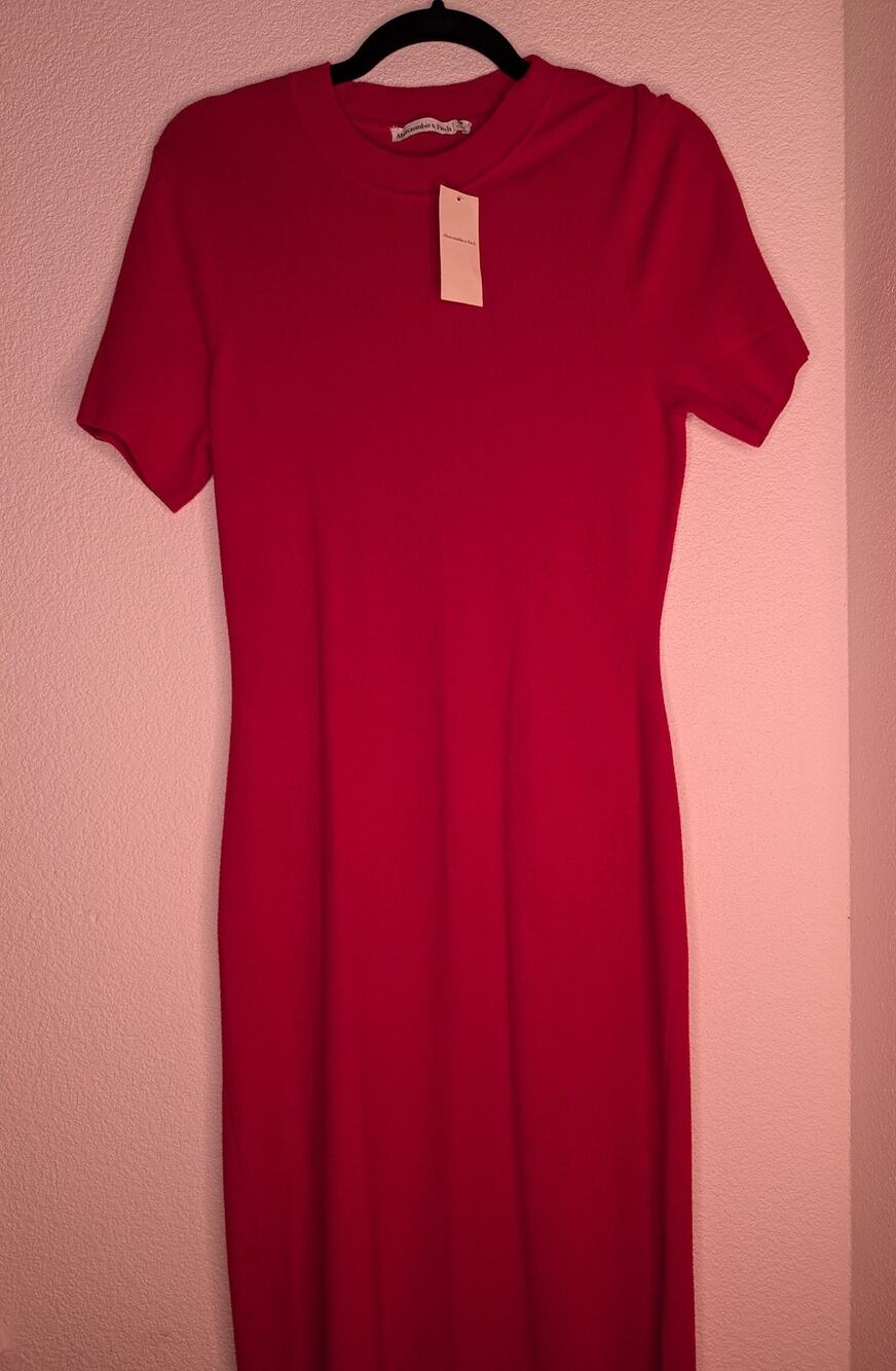 Abercrombie & Fitch NWT Y2K Ribbed Red Bodycon Maxi Dress M Academia Summer Chic